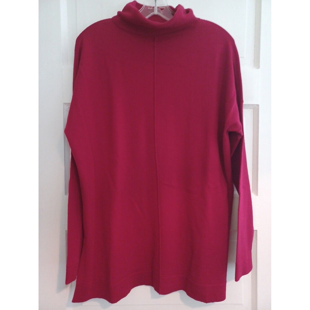 Eileen Fisher red merino wool turtleneck tunic sweater XS Lagenlook minimalist